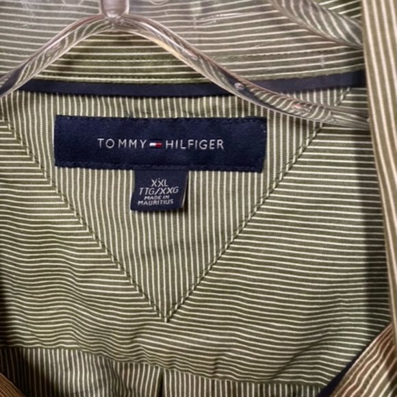 Green Stripped TOMMY HILFIGER Mens Stripped Dress Shirt XXL - Picture 3 of 4